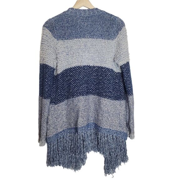 Lucky Brand Small Open Cardigan Blue Striped Knit‎ Textured Longline Fringe - Picture 3 of 12